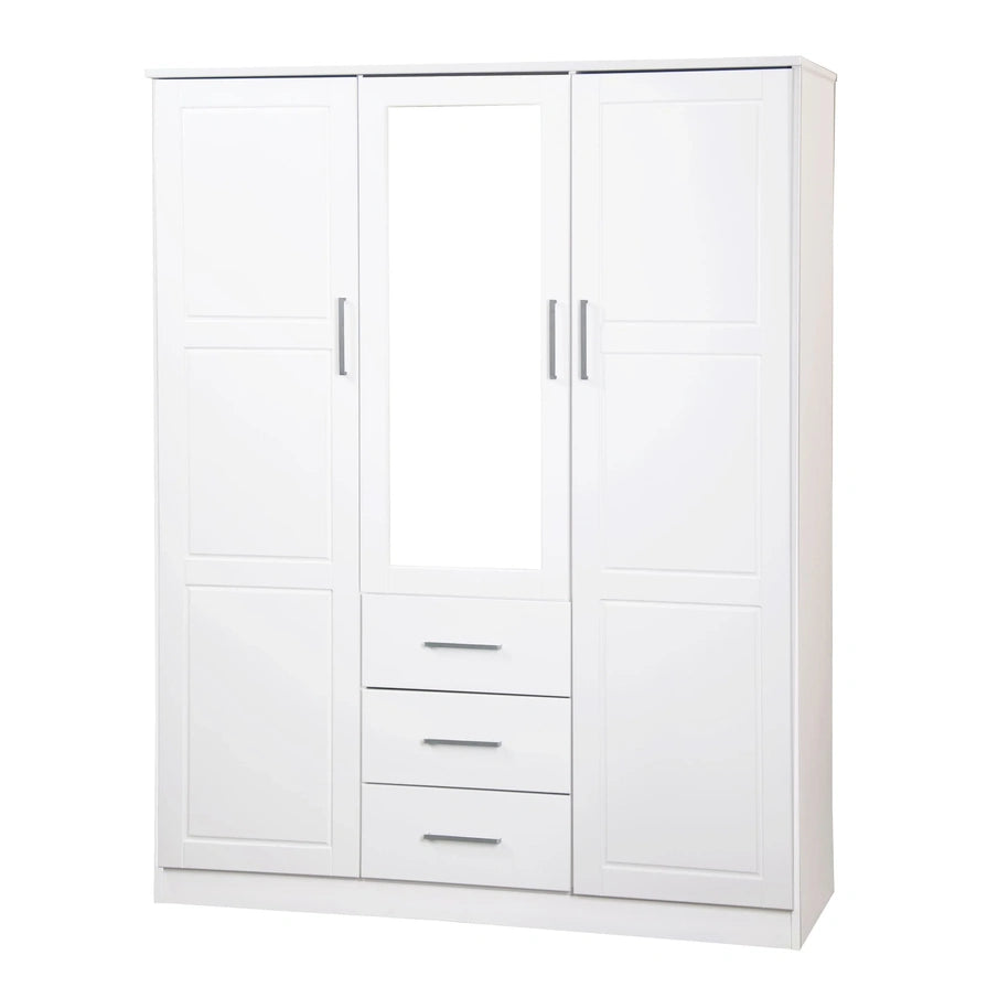 Palace Imports 100% Solid Wood Cosmo 3-Door Wardrobe Armoire With Solid Wood Or Mirrored Doors