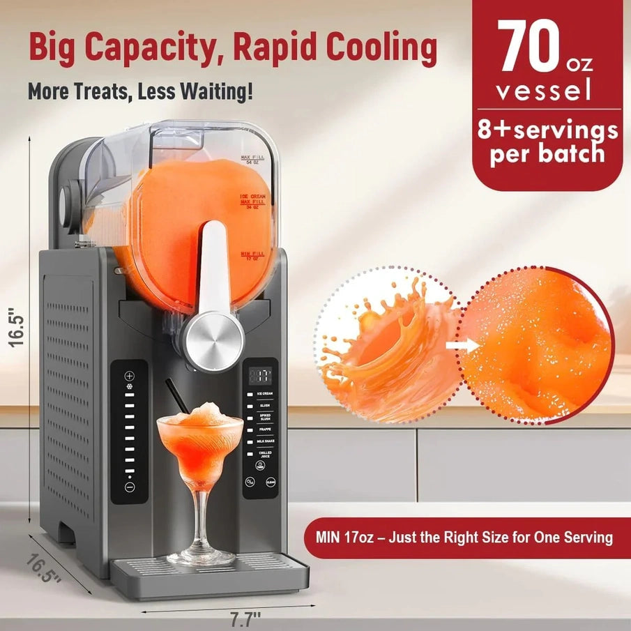Slushie Machine, No Ice Needed All-in-One Slushy Maker For Home, Real-Time Temp Display, Auto-Clean, 6 Preset, Frozen Margaritas, Cocktails