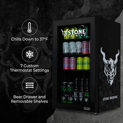 Beverage Refrigerator Cooler, 126 Cans Free Standing With Right Hinge Glass Door, Mini Fridge Beverage Organizer For Beer, Wine, Soda