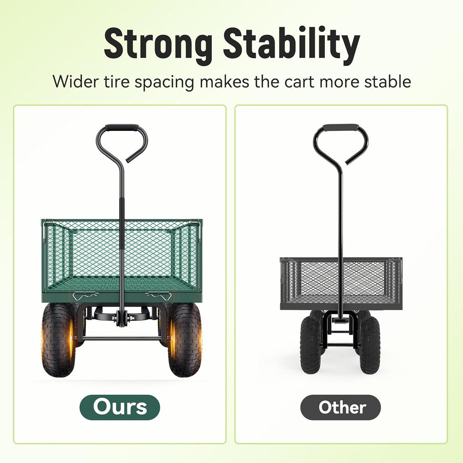 Steel Garden Cart, 2-in-1 1400 Lbs Heavy Duty Utility Wagon, With Removable Mesh Sides To Convert Into Flatbed