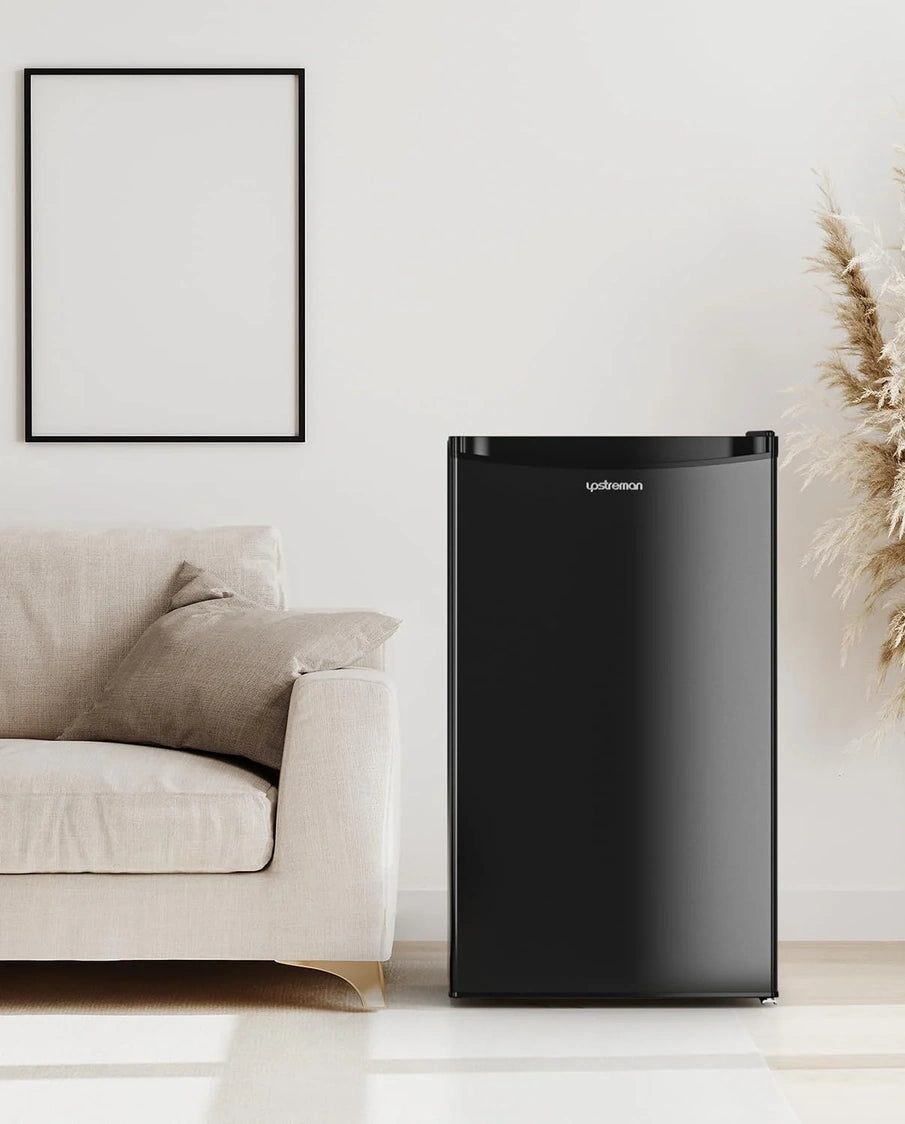 Upstreman 3.2 Cu. Ft. Mini Fridge With Freezer, Single Door Mini Fridge, Dorm Fridge, Adjustable Thermostat, Black-BR321