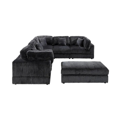 Oversized 6-Piece Corduroy Upholstered L-Shaped Modular Sectional Sofa, Diy Combination
