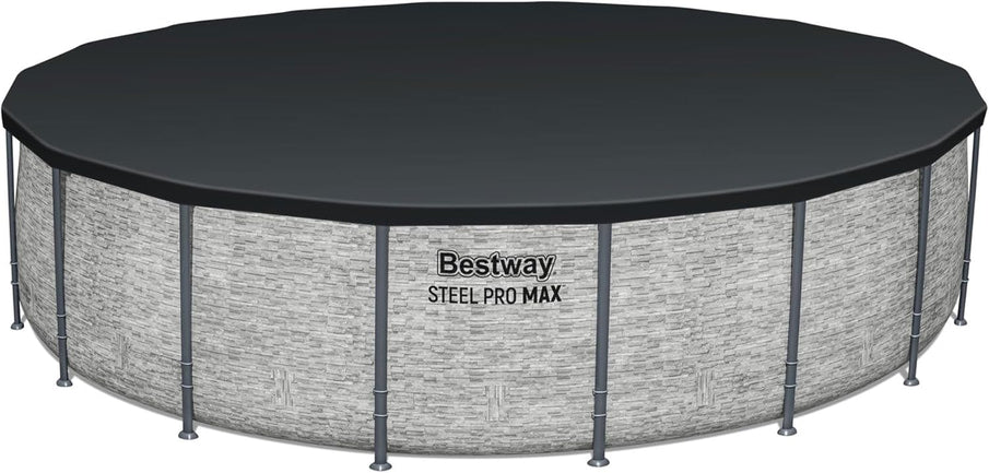 Steel Pro MAX 14 Ft. x 48 In. Round Metal Frame Above Ground Outdoor Swimming Pool Set With 1,000 Filter Pump, Ladder, And Cover, Gray