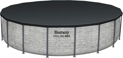Steel Pro MAX 14 Ft. x 48 In. Round Metal Frame Above Ground Outdoor Swimming Pool Set With 1,000 Filter Pump, Ladder, And Cover, Gray