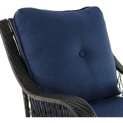 5-piece Steel Patio Fire Pit Seating Set With Navy Blue Cushions, Swivel Gliders And Square Fire Pit Table