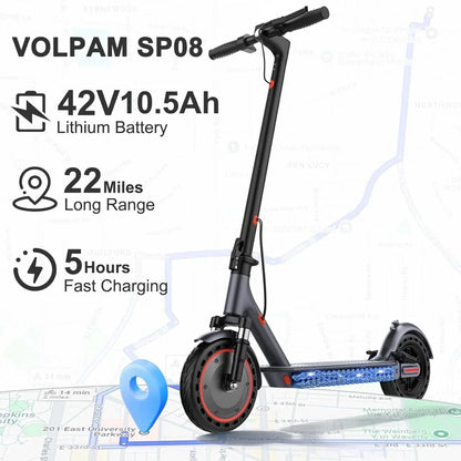 Electric Scooter, 350W/500W Powerful Motor, 8.5 In./10 In. Solid Rubber Tires, 19/22 Mph, 28/21/12 Mile Range, Dual Brakes
