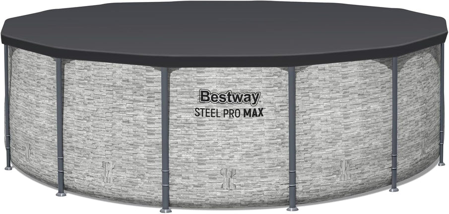 Steel Pro MAX 14 Ft. x 48 In. Round Metal Frame Above Ground Outdoor Swimming Pool Set With 1,000 Filter Pump, Ladder, And Cover, Gray