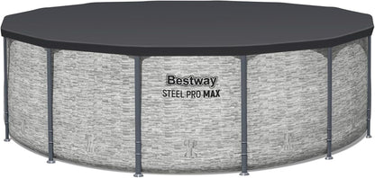 Steel Pro MAX 14 Ft. x 48 In. Round Metal Frame Above Ground Outdoor Swimming Pool Set With 1,000 Filter Pump, Ladder, And Cover, Gray