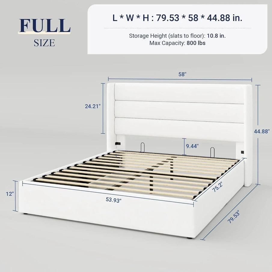 Allewie Queen Size Lift Up Storage Bed, Modern Wingback Headboard, Hydraulic Support, No Box Spring Needed, Light Beige
