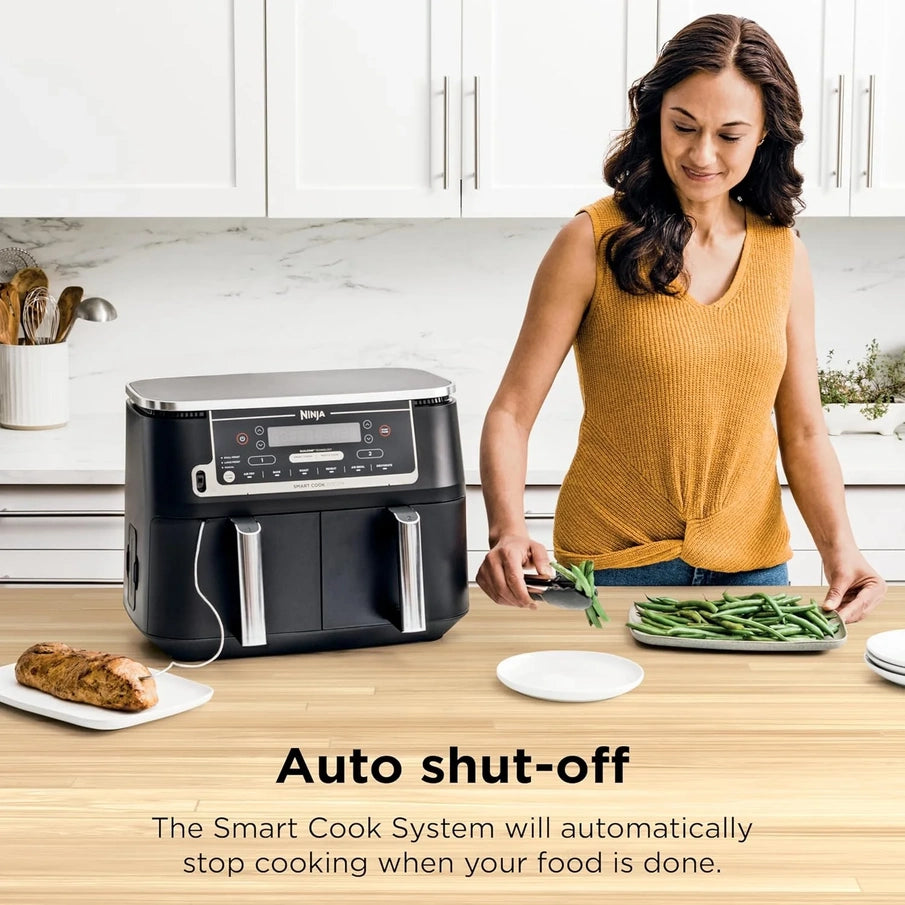 Ninja Foodi 10QT 6-in-1 DualZone Smart XL Air Fryer, 2 Independent 5QT Baskets, Smart Cook Thermometer, Match Cook, Smart Finish, Air Fry, DZ550