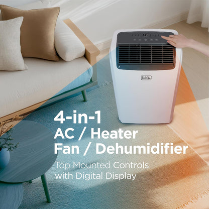 Black Plus Decker 10,000 BTU Portable Air Conditioner For Rooms Up To 450 Sq With Remote Control