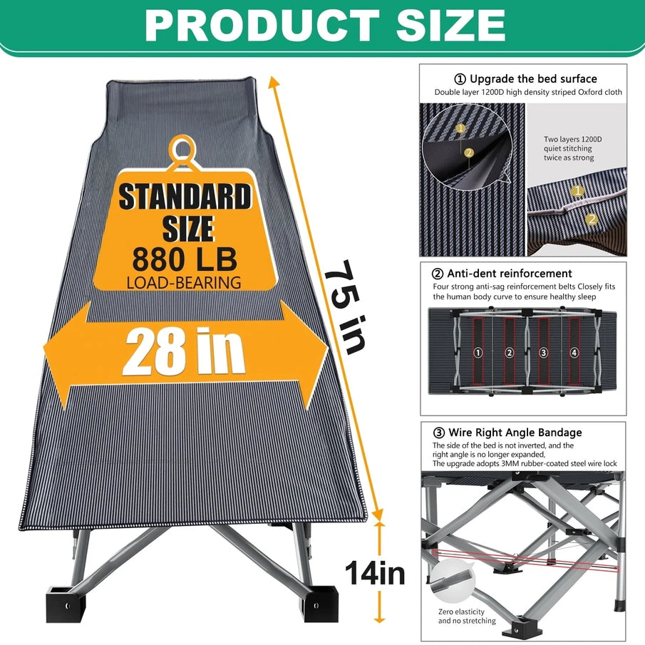 Slsy 2 Pack Folding Bed Cot With 3.3 In. 2 Sided Mattress, 75 In. 28 In. Folding Camping Cots With Carry Bag, Portable Sleeping Cot Guest Bed