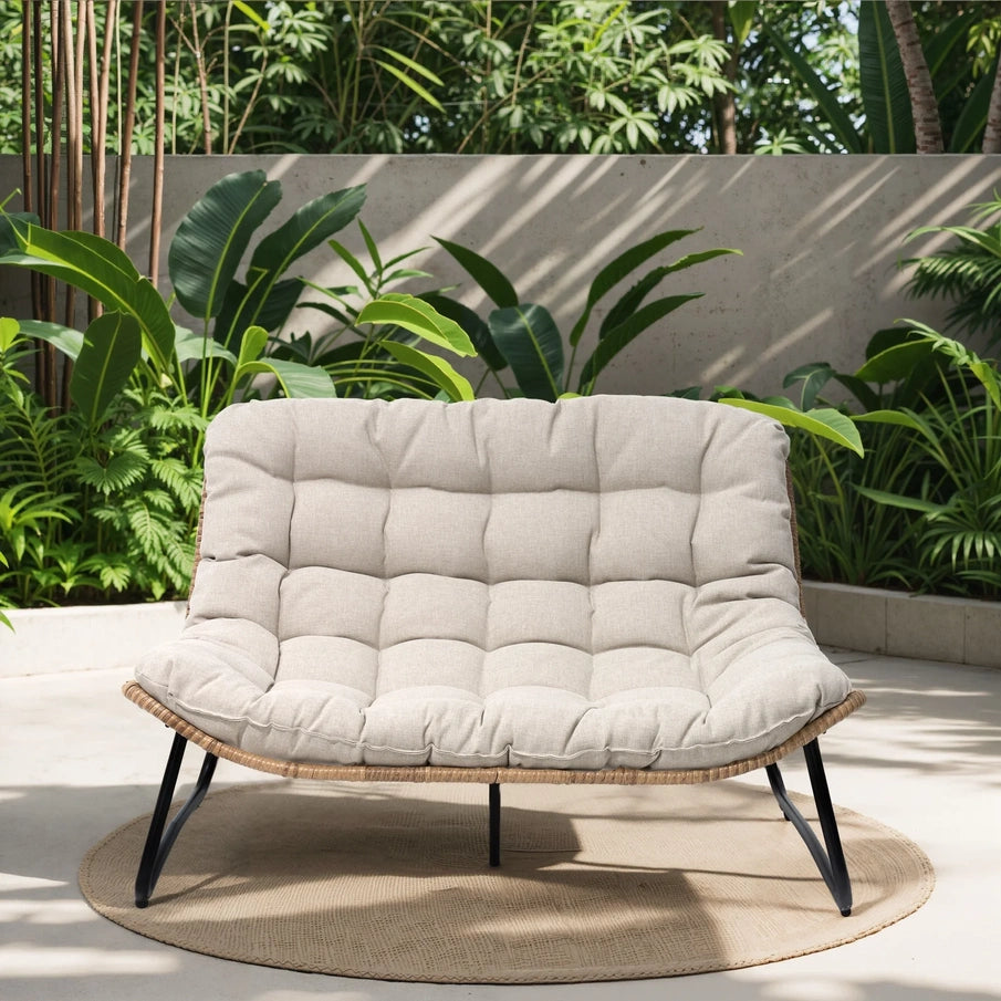 Crestlive Products Patio Loveseat, All-Weather Rattan Large Furniture With Soft Cushions, Outdoor Loveseat For Balcony, Poolside, Backyard, Beige