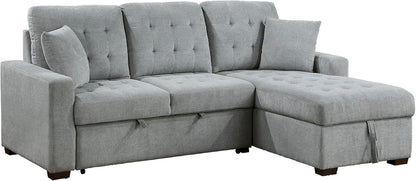 Sleeper Sofa, L Shape Sectional Couch With Right Storage Chaise And Pull Out Sofa Bed, Grey
