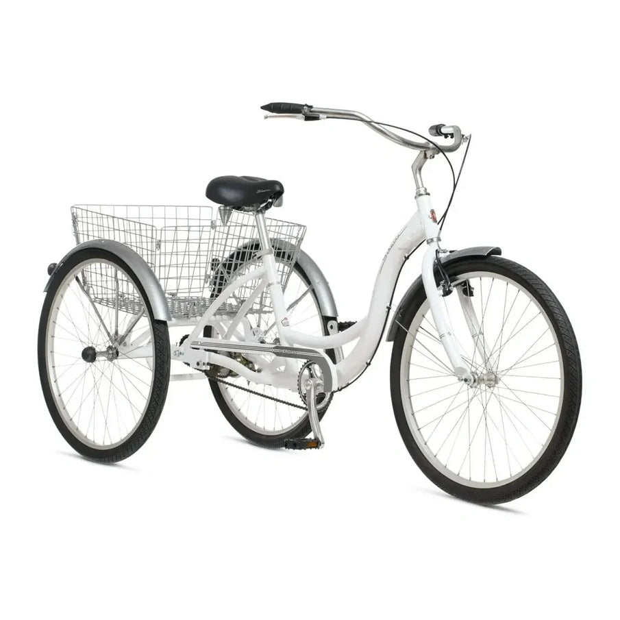 Schwinn Meridian Adult Tricycle, Men's And Women's Beach Cruiser, 26-inch Wheels, Low Step-Through, Wide Saddle, Folding Rear Basket