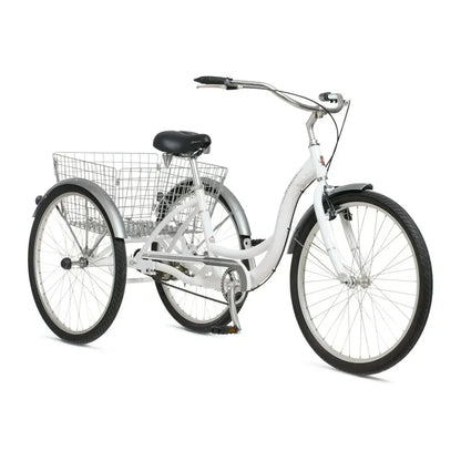 Schwinn Meridian Adult Tricycle, Men's And Women's Beach Cruiser, 26-inch Wheels, Low Step-Through, Wide Saddle, Folding Rear Basket