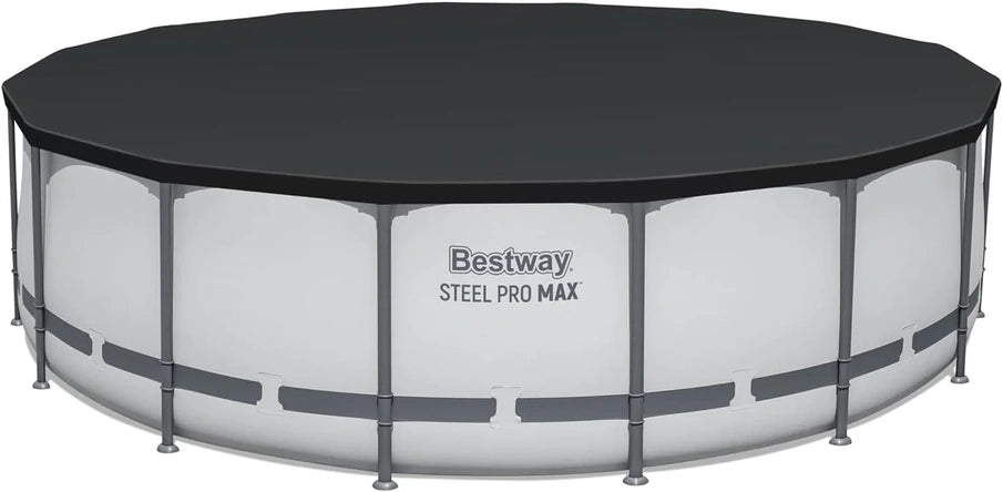 Steel Pro MAX 14 Ft. x 48 In. Round Metal Frame Above Ground Outdoor Swimming Pool Set With 1,000 Filter Pump, Ladder, And Cover, Gray