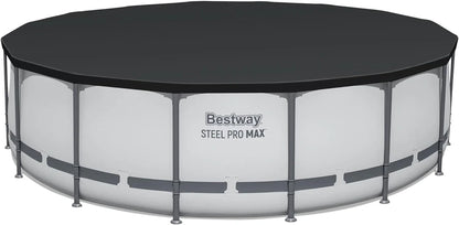 Steel Pro MAX 14 Ft. x 48 In. Round Metal Frame Above Ground Outdoor Swimming Pool Set With 1,000 Filter Pump, Ladder, And Cover, Gray