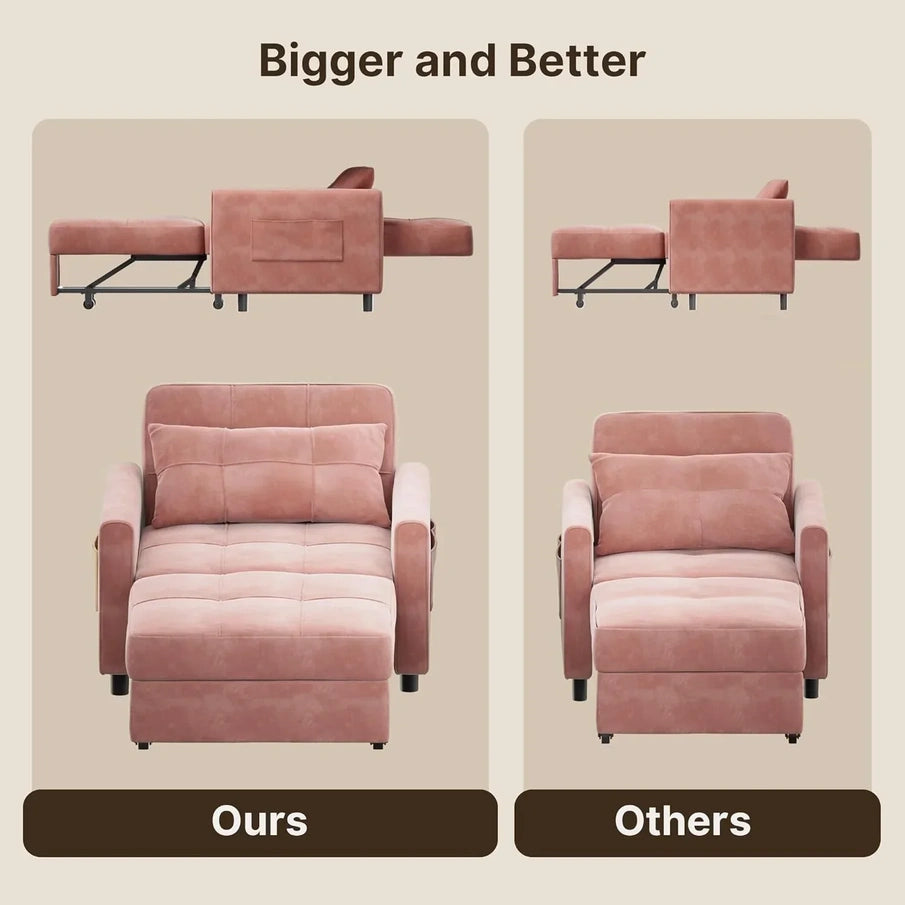 Sofa Bed Chair 3-in-1 Convertible Pullout Single Sleeper Chair Bed Spacious Multifunctional Sofa