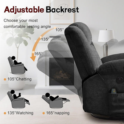 Rocker Recliner, Glider Recliner Chairs For Adults, 360 Degree Swivel Rocking Chair With Massage And Heating