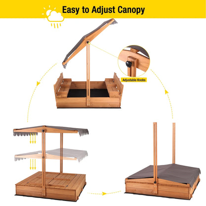 Morgete 47 In. Outdoor Sandbox For Kids With Lid And Bench, Wooden Sand Play Toys Center