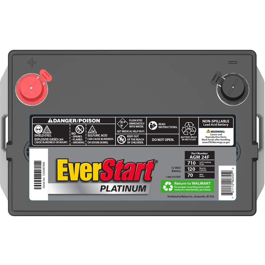 EverStart Platinum AGM Automotive Battery, Model 24F, 12 Volts, 750 CCA, Made In The USA