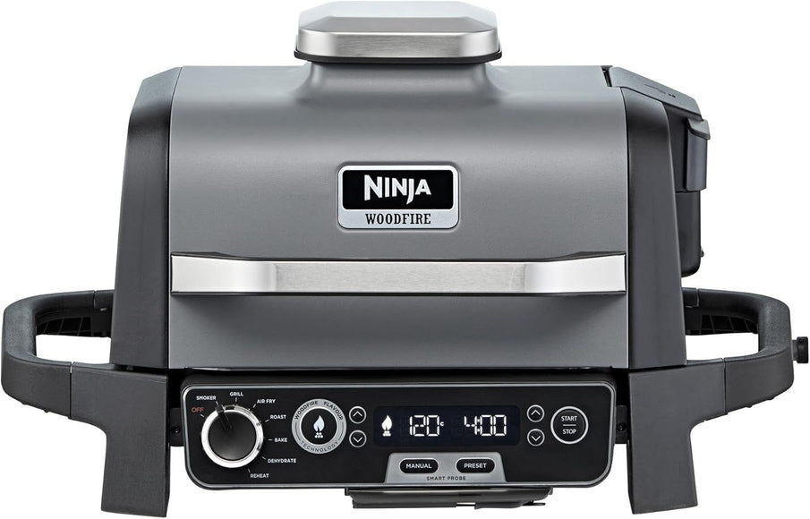 Ninja Woodfire Electric Bbq And Smoker With Air Fryer, Portable Outdoor Grill, Cool Grey