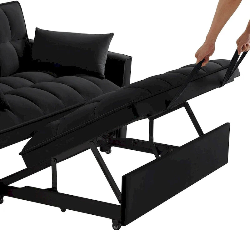 4 in1 Loveseat Sofa Bed With Armrests And Storage Pockets, Multi-Function Tufted Pull-Out Sofa Bed With Adjustable Backrest