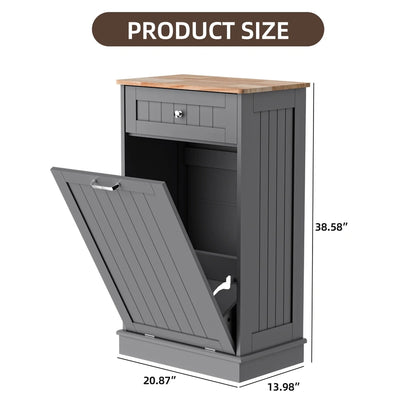 Haripul Single Tilt Out Trash Cabinet For 13 Gallon Waste Bin, Free Standing Kitchen Trash Can Cabinet With Drawers, White