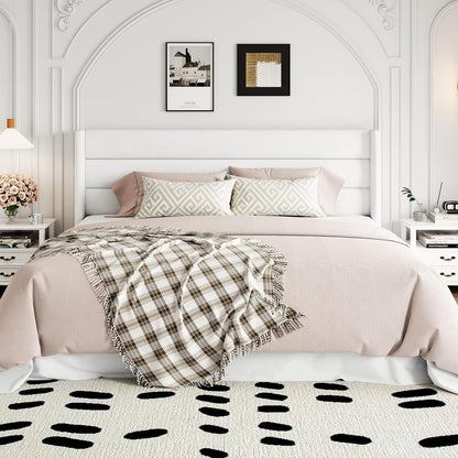 Allewie Queen Size Lift Up Storage Bed, Modern Wingback Headboard, Hydraulic Support, No Box Spring Needed, Light Beige