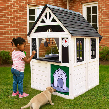 Coclub Outdoor Playhouse For Kids Ages 4-8, Wooden Play House With Doorbell, Phone, Kitchen Toys, Outdoor Kids Play Equipment, Casa Para Ni As