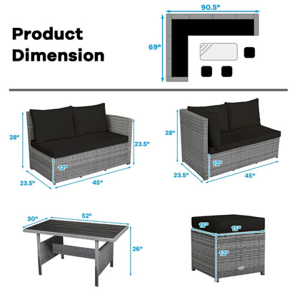 7-piece Outdoor Rattan Patio Furniture Set Black