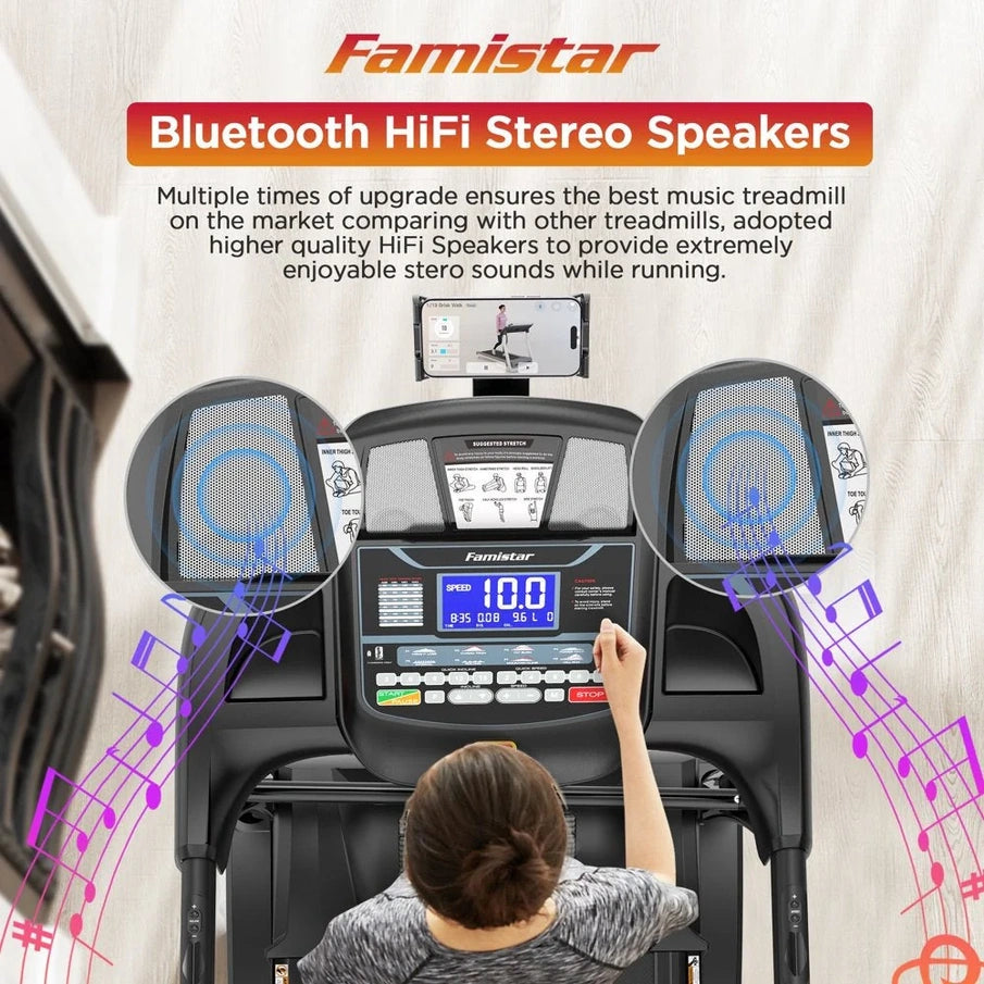 Famistar Folding Treadmill For Home With 15 Levels Auto Incline, 300lb Capcity, 10MPH Fast Speed Controls