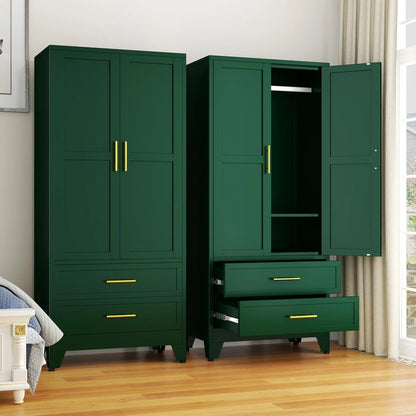 Steel Armoire Wardrobe Closet, 71 In. Metal Clothing Storage Cabinets