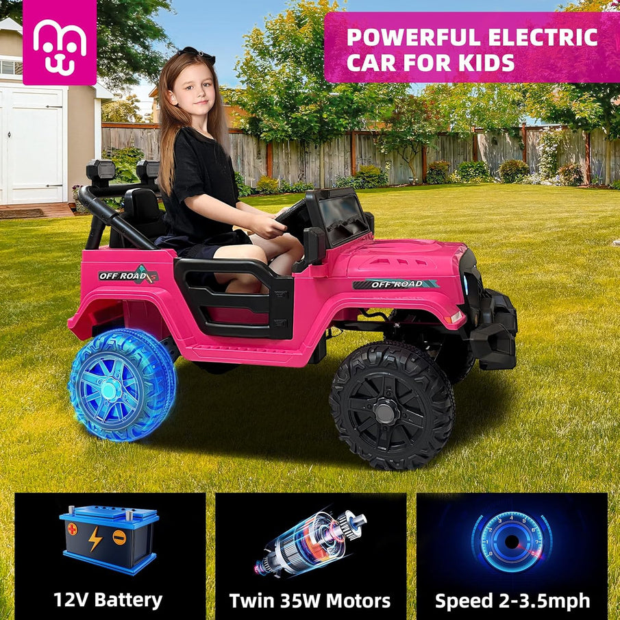 12V Kids Electric Ride On Truck Car Remote Control, Twin 35W Motors 3.5MPH Max Speed, Bluetooth USB Music Player