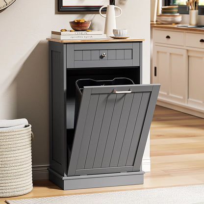 Haripul Single Tilt Out Trash Cabinet For 13 Gallon Waste Bin, Free Standing Kitchen Trash Can Cabinet With Drawers, White