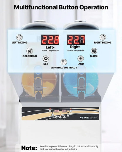 Vevor Slushy Machine, 15Lx2 Double Tank Commercial Margarita Machine, 120 Cups Stainless Steel Margarita Smoothie Frozen Drink Machine