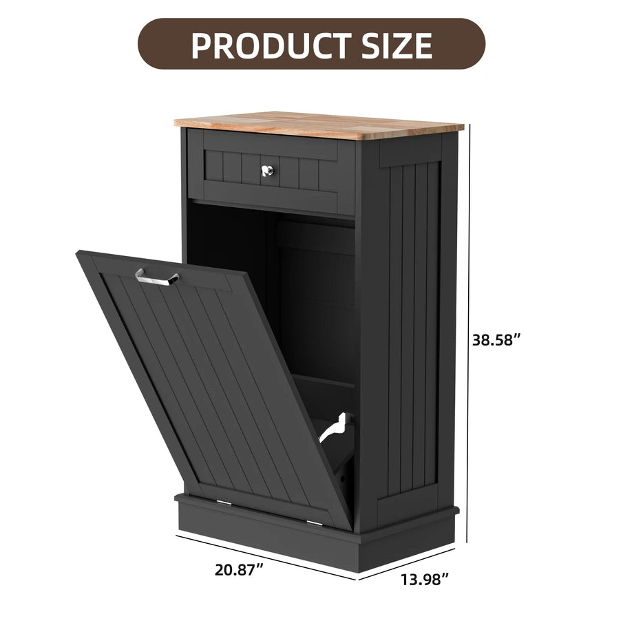 Haripul Single Tilt Out Trash Cabinet For 13 Gallon Waste Bin, Free Standing Kitchen Trash Can Cabinet With Drawers, White