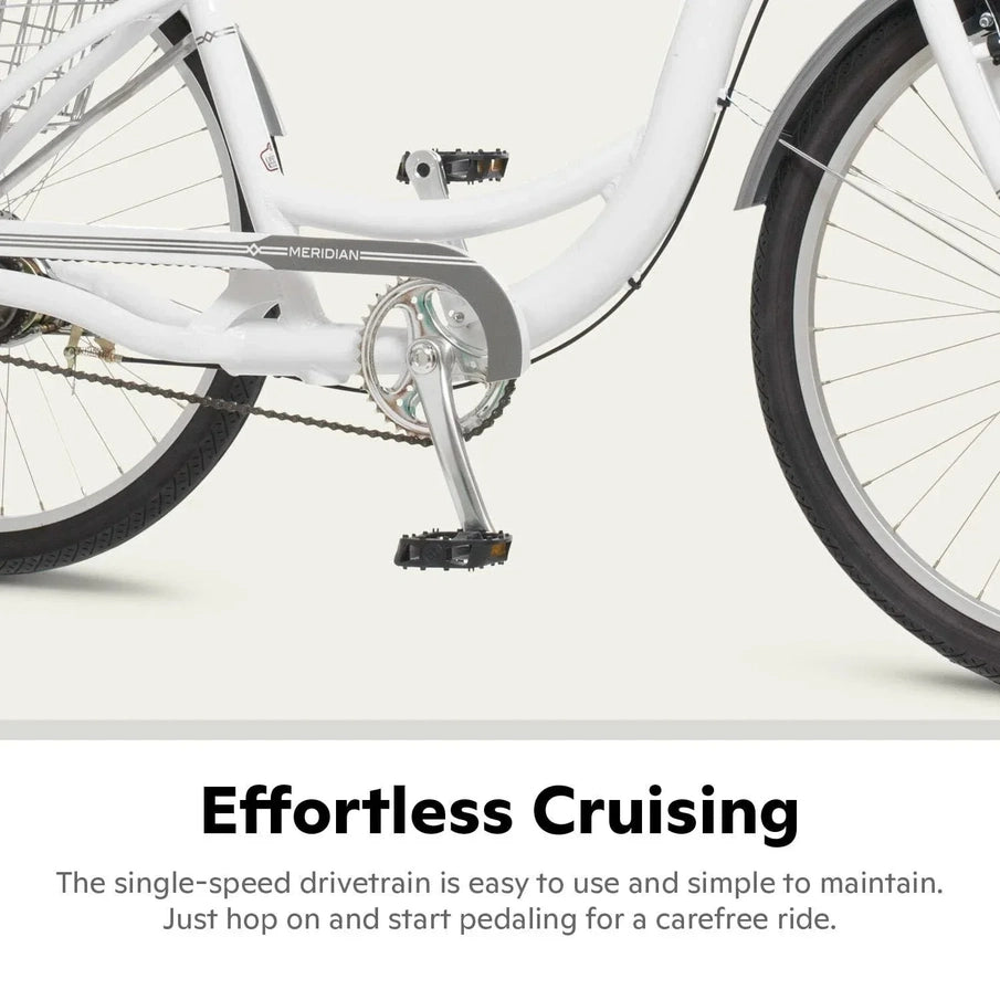 Schwinn Meridian Adult Tricycle, Men's And Women's Beach Cruiser, 26-inch Wheels, Low Step-Through, Wide Saddle, Folding Rear Basket