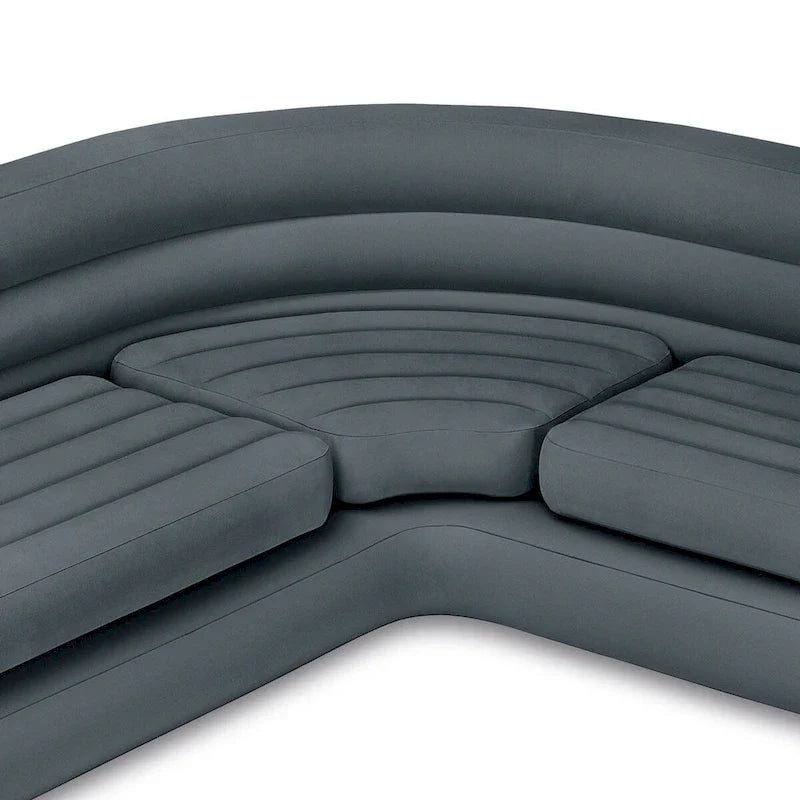 Intex Corner Sofa L-Shaped Inflatable Lounge Couch w/Cupholders, Gray, 2 Pack, 26