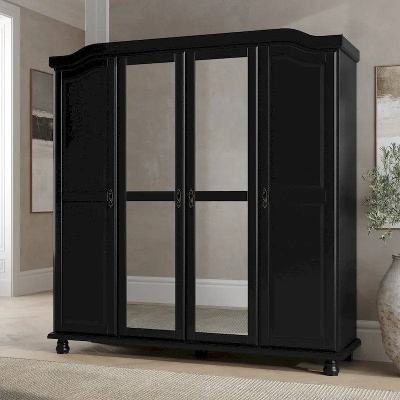 Palace Imports 100% Solid Wood Kyle 4-Door Wardrobe Armoire With Solid Wood Or Mirrored Doors