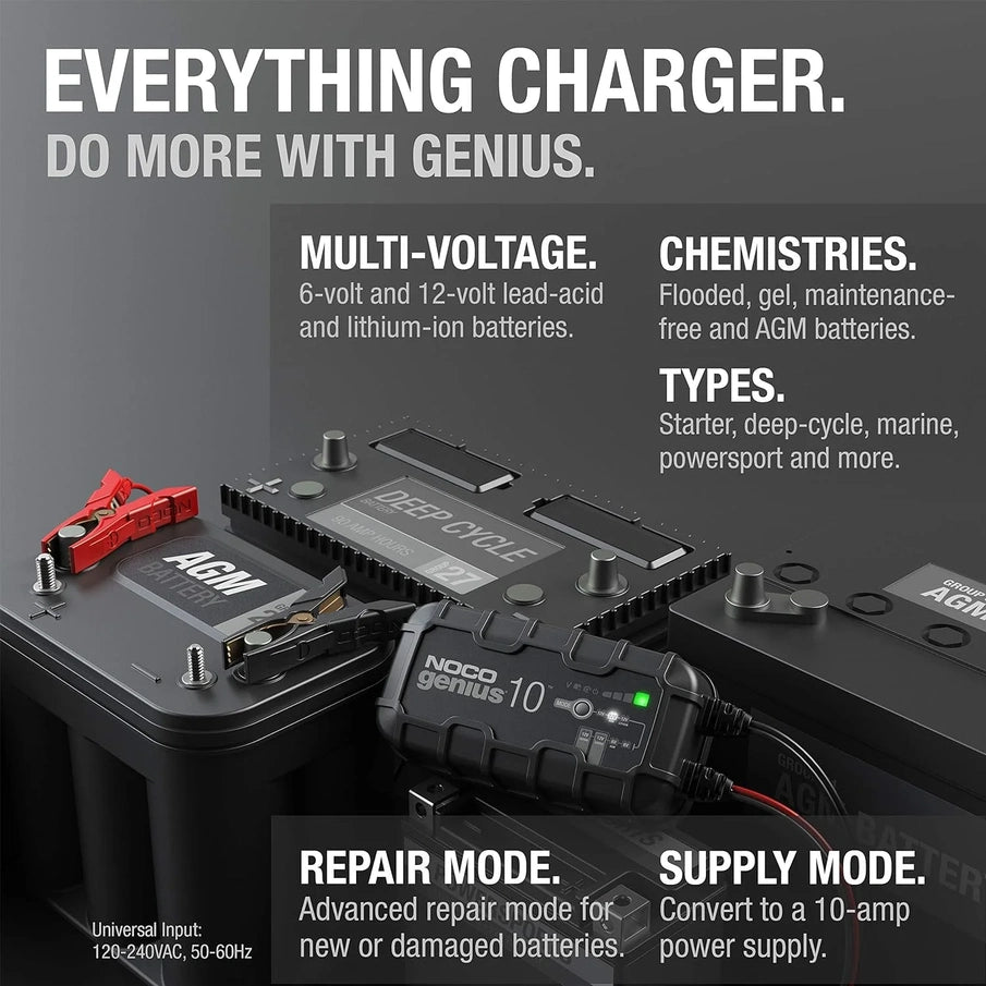 Noco GENIUS10, 10A 6V/12V Smart Battery Charger, Maintainer And Desulfator