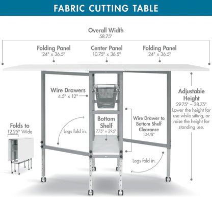 Sew Ready Hobby Cutting Table, 58.75 In. x 36.5 In., White/Silver, x36