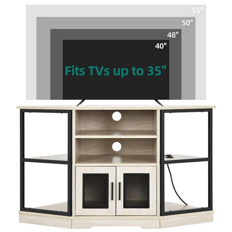 Farmhouse Corner TV Stand Entertainment Center Media Console For TVs Up To 55 With Power Outlet