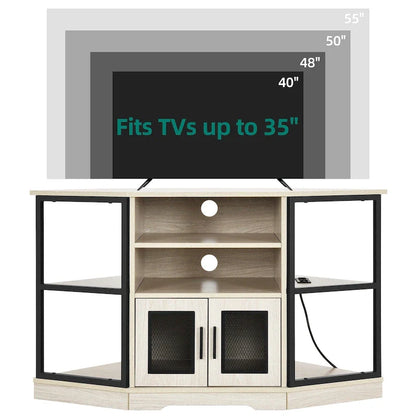 Farmhouse Corner TV Stand Entertainment Center Media Console For TVs Up To 55 With Power Outlet