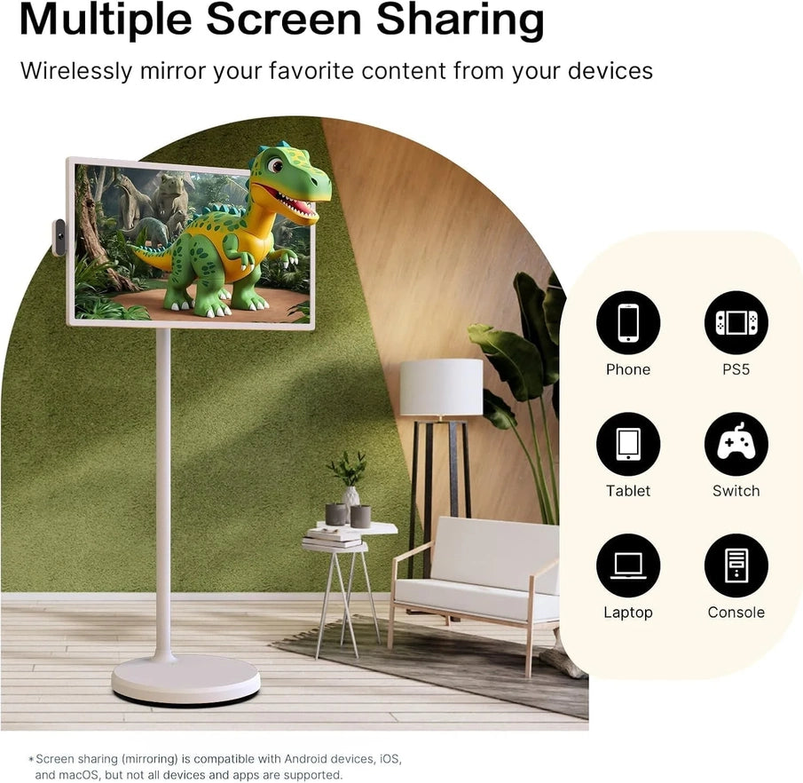 32-Inch Portable TV, 1080P FHD Rolling TV On Wheels With Rotatable Touch Screen, Android 13 OS, 8G Ram Plus 128G Storage, Built-In Battery