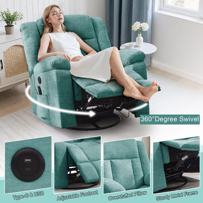 Rocker Recliner, Glider Recliner Chairs For Adults, 360 Degree Swivel Rocking Chair With Massage And Heating