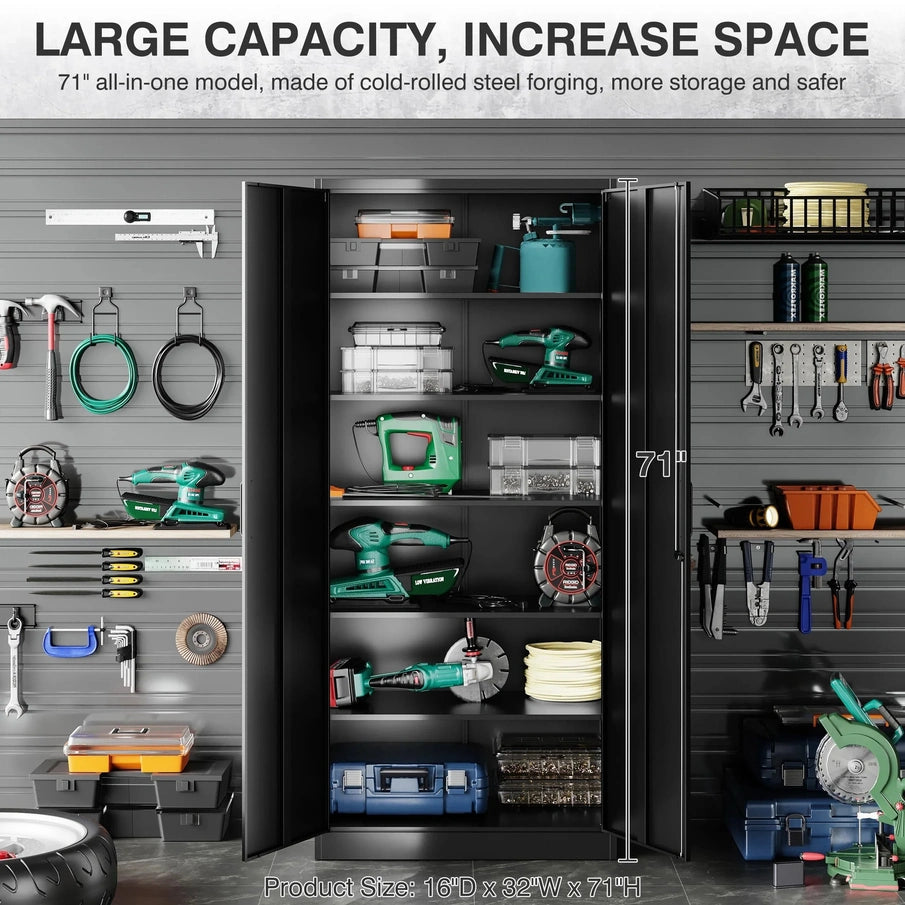 Sisesol 71 In. Metal Garage Storage Cabinet With 2 Doors