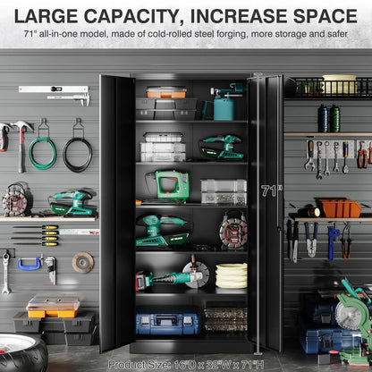 Sisesol 71 In. Metal Garage Storage Cabinet With 2 Doors