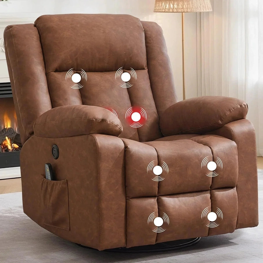 Rocker Recliner, Glider Recliner Chairs For Adults, 360 Degree Swivel Rocking Chair With Massage And Heating